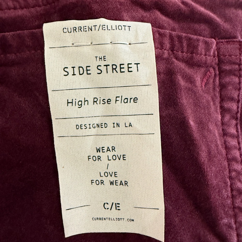 NWT Current Elliott Side Street Flare Corduroy Pants Claret Burgundy 30 Velvet - Picture 11 of 11